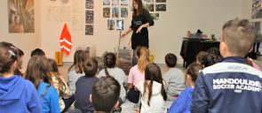 Students of the 3rd grade of mandoulides schools learning about the metro of thessaloniki